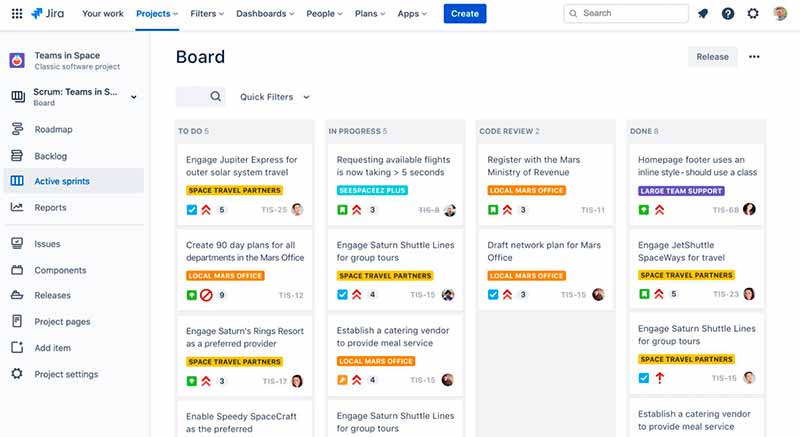 Ejemplo de board en Jira